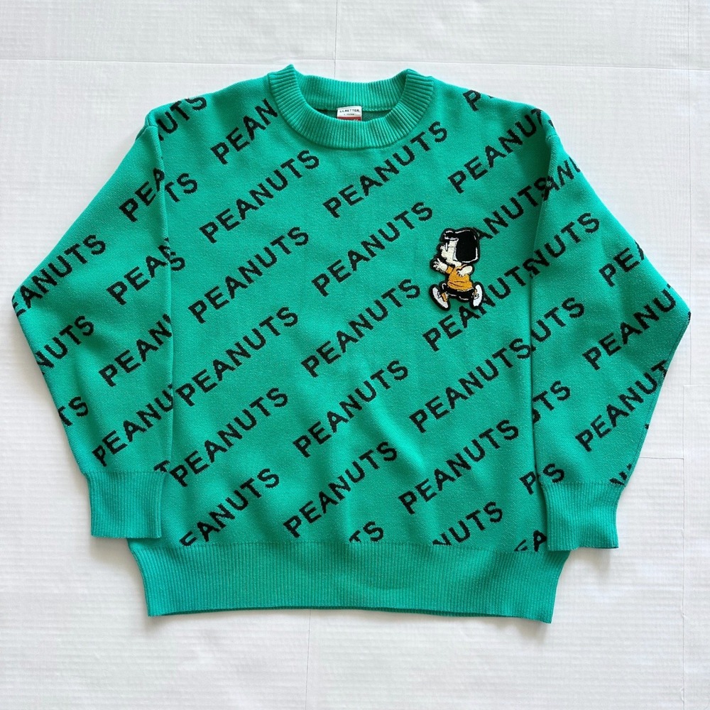 Lilbetter Peanuts Lucy van Pelt Teal Green Knit Graphic Crewneck Sweater Large